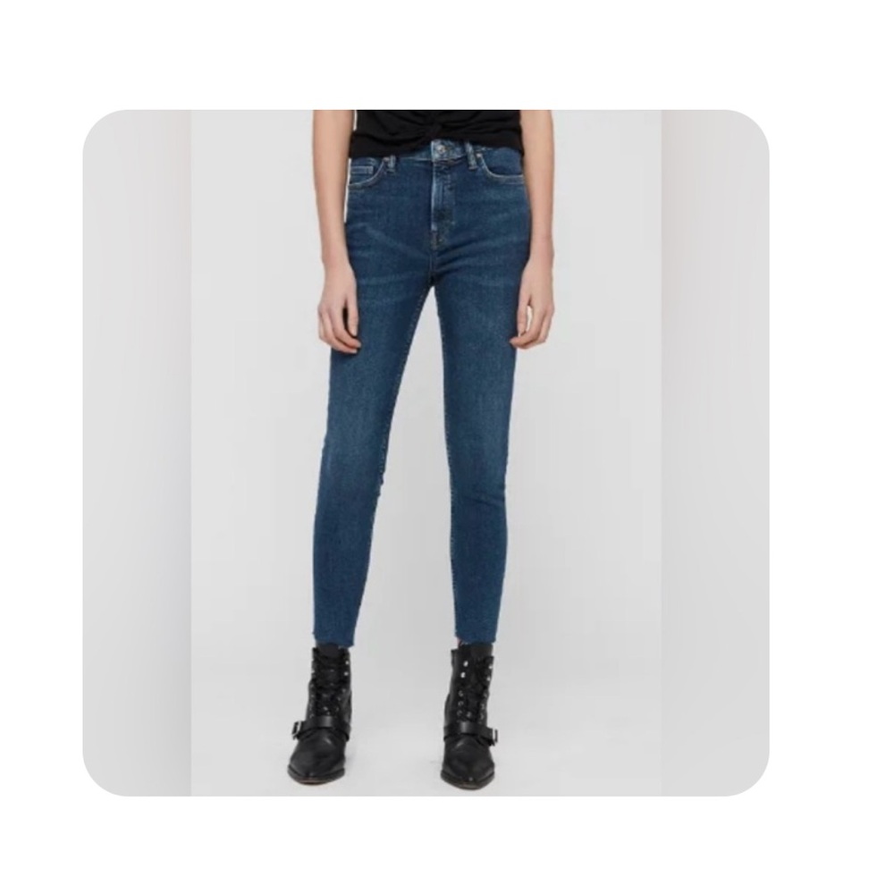 NWT All Saints Roxanne Dark Indigo Blue Jeans Cropped Ankle Skinny Stretch Sz 28